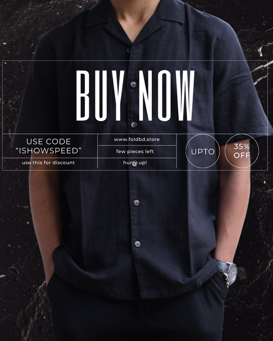 Men's Half Sleeve Cuban Collar Black Color Shirt