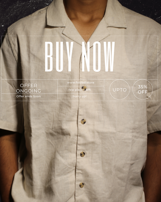 Men's Half Sleeve Cuban Collar Cream Color Shirt